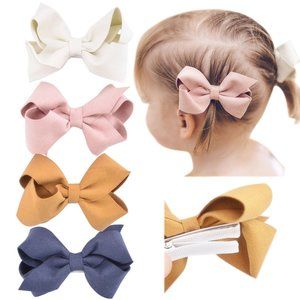Set of 4 Faux Suede Bow Clips for Toddlers, Girls